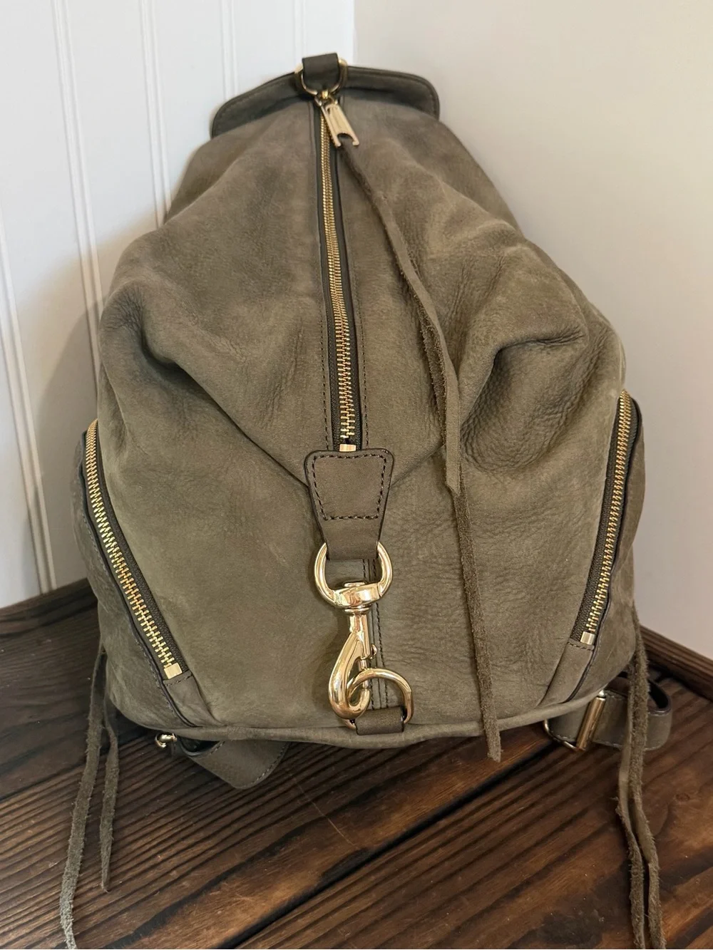Authentic Rebecca Minkoff Julian Backpack Olive Green Nubuck Leather Rucksack